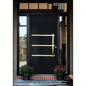 Porta de Aluminio Pivotante Lambril 210x120cm com Puxador Super Evolution Brimak Preto Dourado