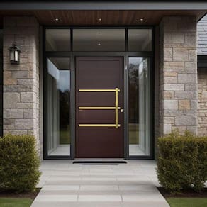 Porta de Aluminio Pivotante Lambril 210x120cm com Puxador Super Evolution Brimak Marrom Corten Dourado
