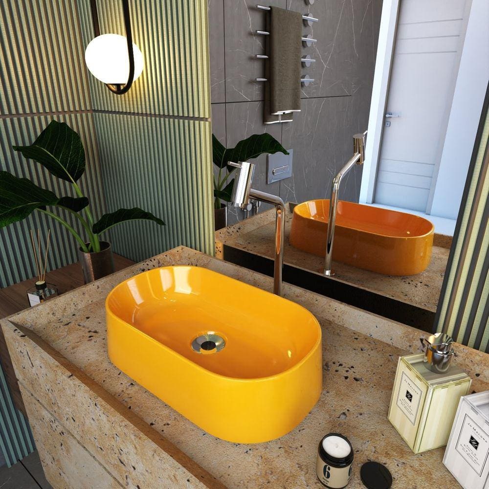 Kit Cuba Ov42 Laila com Torneira Link 1062 e Válvula Metal com Sifão e Flexível Amarelo