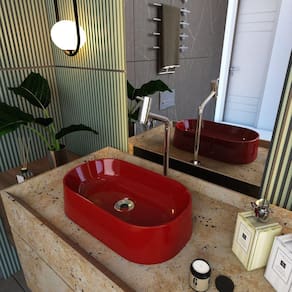 Kit Cuba Ov42 Laila com Torneira Link 1062 e Válvula Metal com Sifão e Flexível Vermelho
