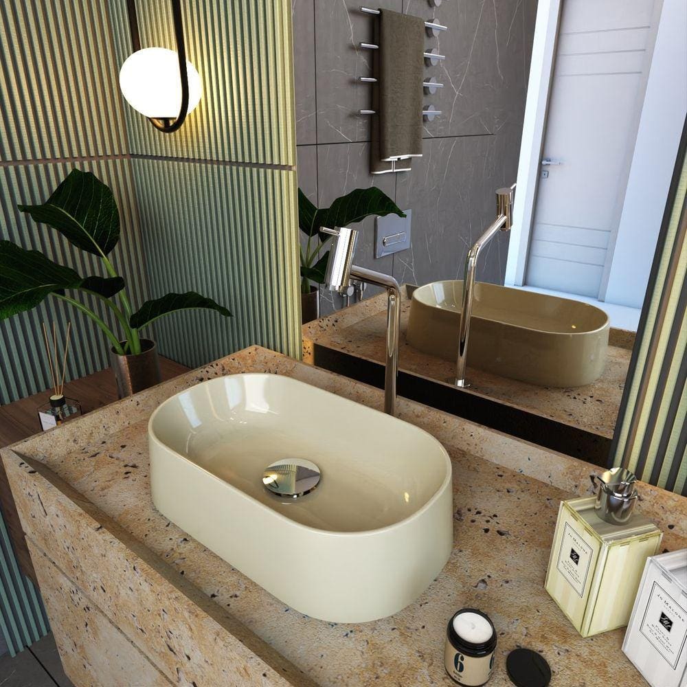 Kit Cuba Ov42 Laila com Torneira Link 1062 e Válvula Click com Sifão e Flexível Bege