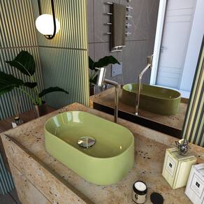 Kit Cuba Ov42 Laila com Torneira Link 1062 e Válvula Click com Sifão e Flexível Verde Acqua