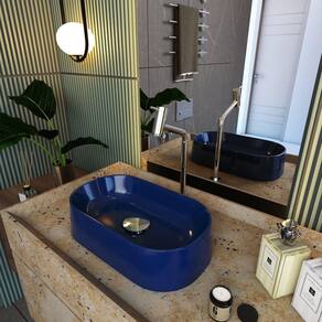 Kit Cuba Ov42 Laila com Torneira Link 1062 e Válvula Click com Sifão e Flexível Azul Escuro