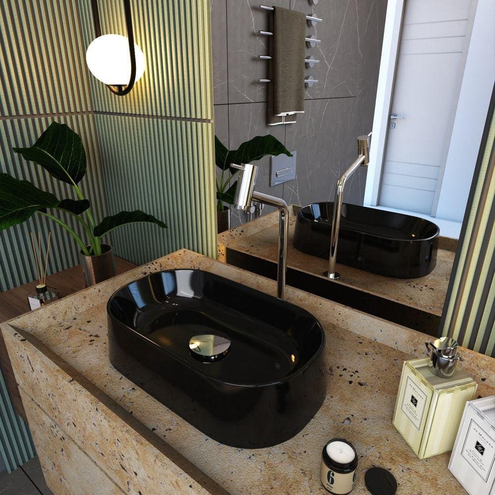 Cuba de Apoio para Banheiro Laila O42 Oval Compace Preto