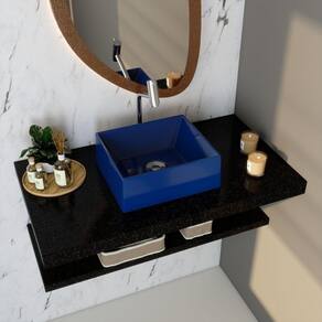 Kit Cuba Rt30 Riviera com Torneira Link 1062 e Válvula Botão com Sifão e Flexível Azul Escuro