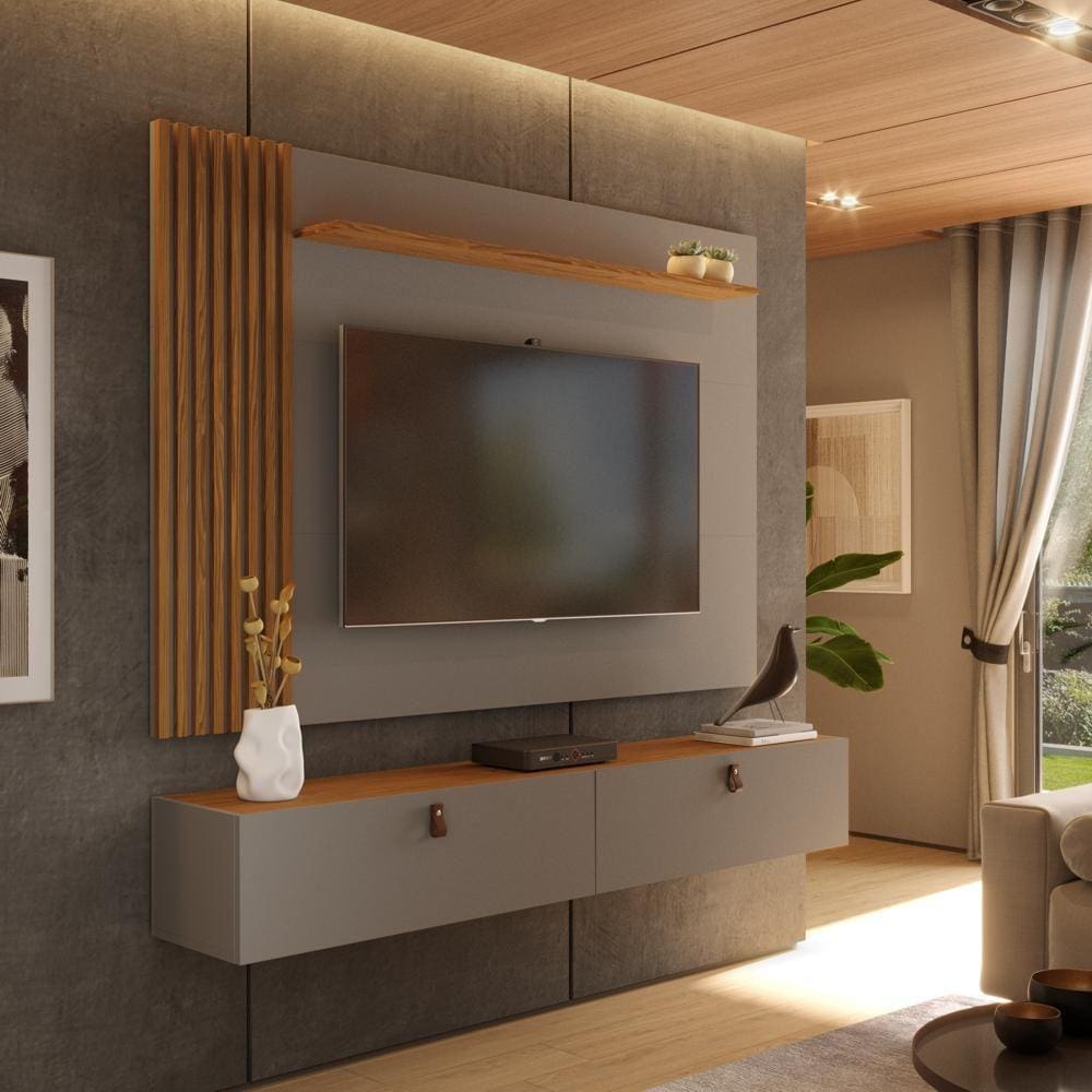 Rack com Painel Ripado Suspenso para TV até 70 Polegadas 2 Portas Grécia 180cm