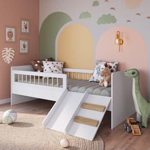 Cama Montessoriana de Solteiro com Escada e Escorrega Affetto Branco