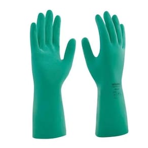 Luva malha Emborrachada Nitrílica Flocada - 9" - Tamanho G - Verde - Worker