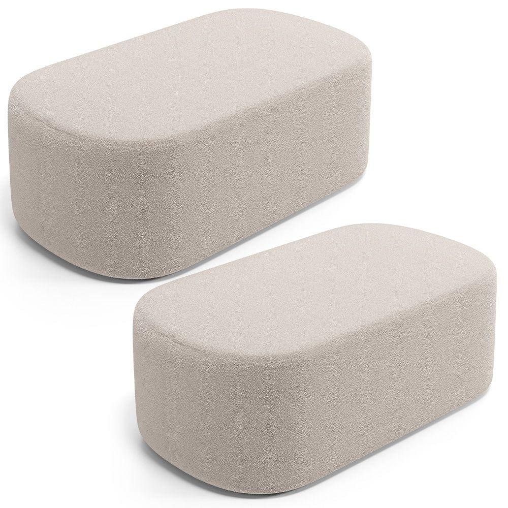 Kit 02 Puffs Decorativos Orgânico para Living Quarto 100cm Doha W01 Bouclê Creme - Lyam Decor