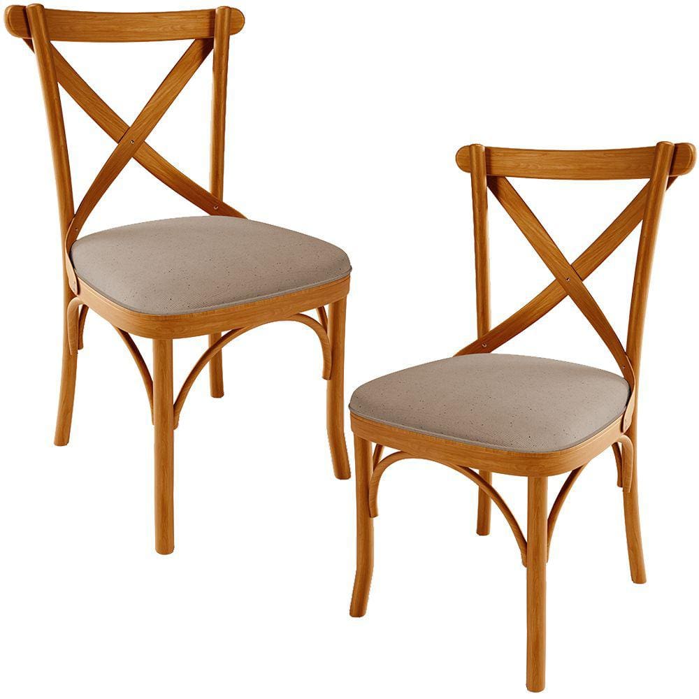 Kit 02 Cadeiras Para Sala de Jantar e Estar Living Estofada Ávila L02 Linho Bege Escuro - Lyam