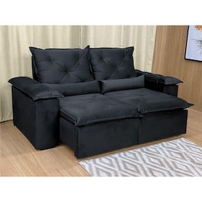 Sofá Retrátil Reclinável 2,50 m Preto 204 Athenas