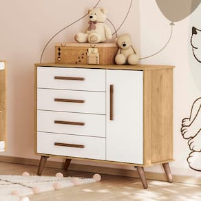 Cômoda Sapateira Infantil Qencanto Retrô 3825 Qmovi Freijó Branco Acetinado