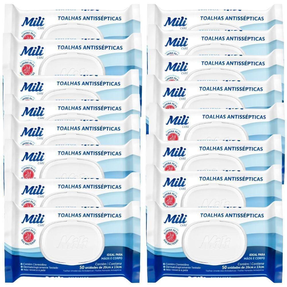 Toalhas Antissépticas Mili 16 Pacotes C- 50 (total: 800 Toalhas)-sem álcool