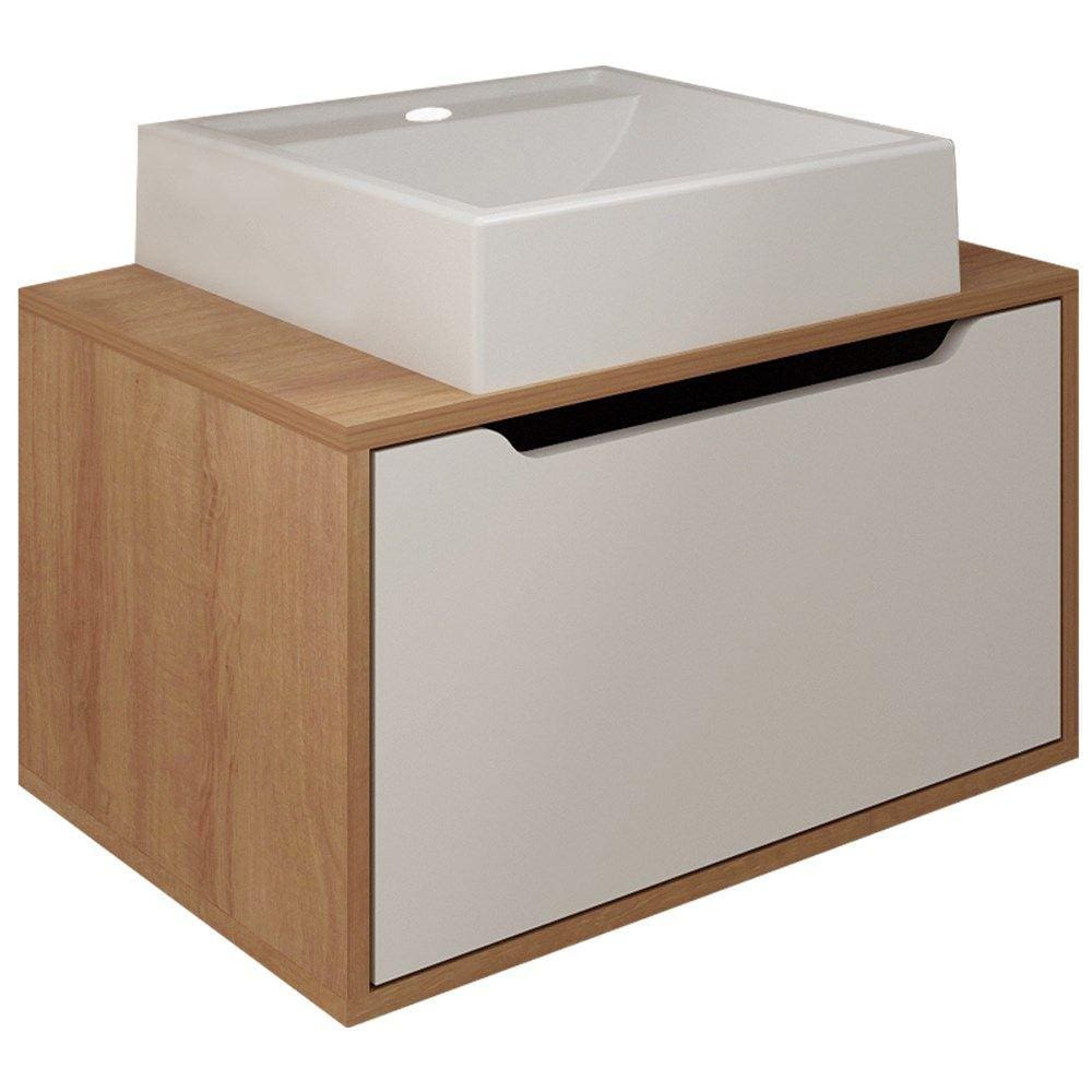 Gabinete Com Cuba Para Banheiro BN3630x46 Amendoa Branco Tecno Mobili