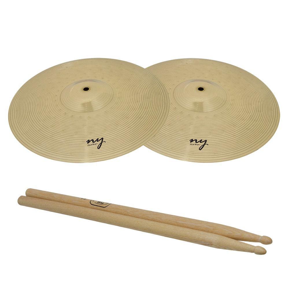 Par de Pratos Chimbal para Bateria 14” Liga de Latão + Baqueta 5A Hickory New York
