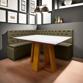 Conjunto Canto Alemão com Bau para Bar Lanchonete Capitone Marrom 125x160cm SOFA STORE