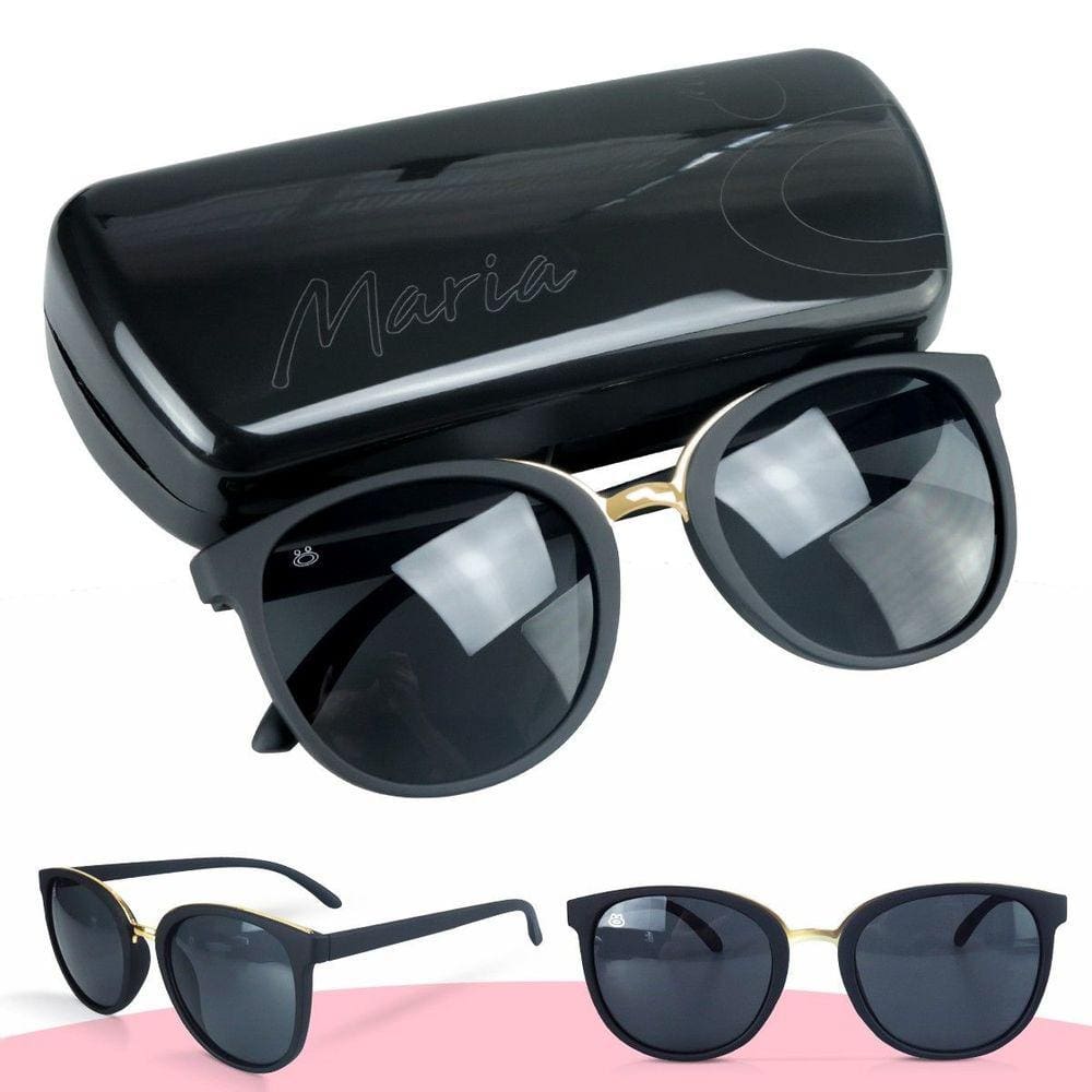 oculos sol feminino emborrachado case vintage + proteção uv estiloso casual preto Maria