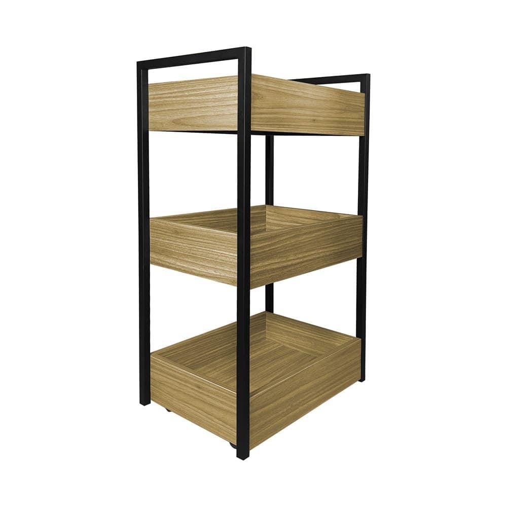 Fruteira de Chão Cozinha Freijó Base de Ferro Preto - Vallisa Decor