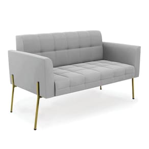 Sofá Namoradeira 2 Lugares Pé de Ferro Dourado Elisa Suede Cinza D03 - D`Rossi