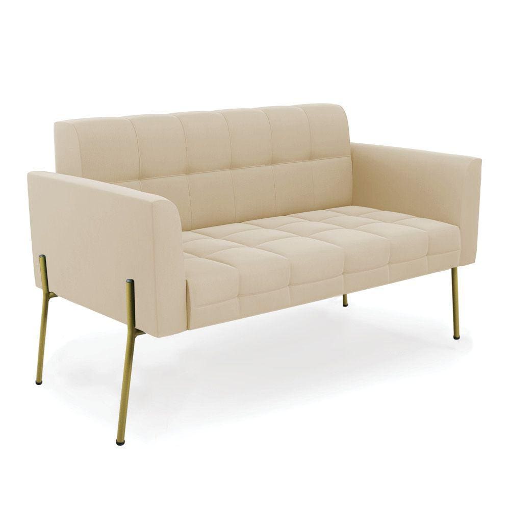 Sofá Namoradeira 2 Lugares Pé de Ferro Dourado Elisa Suede Bege D03 - D`Rossi