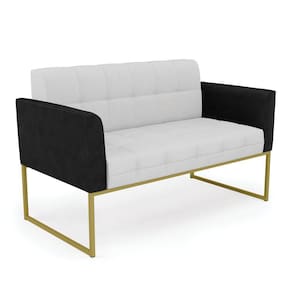 Sofá Namoradeira 2 Lugares Base Industrial Dourado Elisa Preto/Linho Cinza A05 D03 - D`Rossi