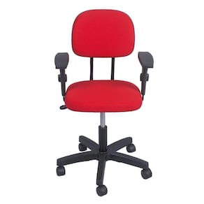 Cadeira secretaria com regulagem de altura com braço L duplo base com rodízio tecido vermelho