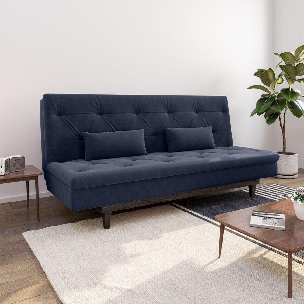 Sofá Cama 3 Lugares em Suede Tokio Yescasa Azul/ Marrom