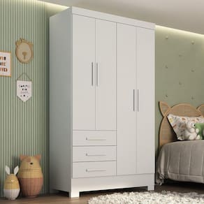 Guarda Roupa Infantil 4 Portas 3 Gavetas Kit Cat Espresso Móveis Branco