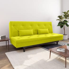 Sofá Cama 3 Lugares em Suede Tokio Yescasa Amarelo / Marrom