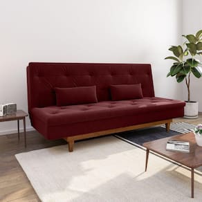 Sofá Cama 3 Lugares em Suede Tokio Yescasa Marsala/Mel