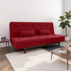 Sofá Cama 3 Lugares em Suede Tokio Yescasa Vermelho / Marrom