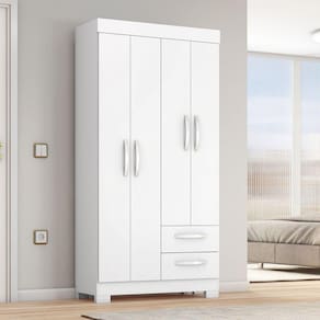 Guarda-roupa Nt6010 com 4 Portas e 2 Gavetas Branco New/Rosa