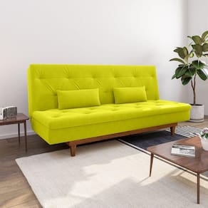 Sofá Cama 3 Lugares em Suede Tokio Yescasa Amarelo/Mel