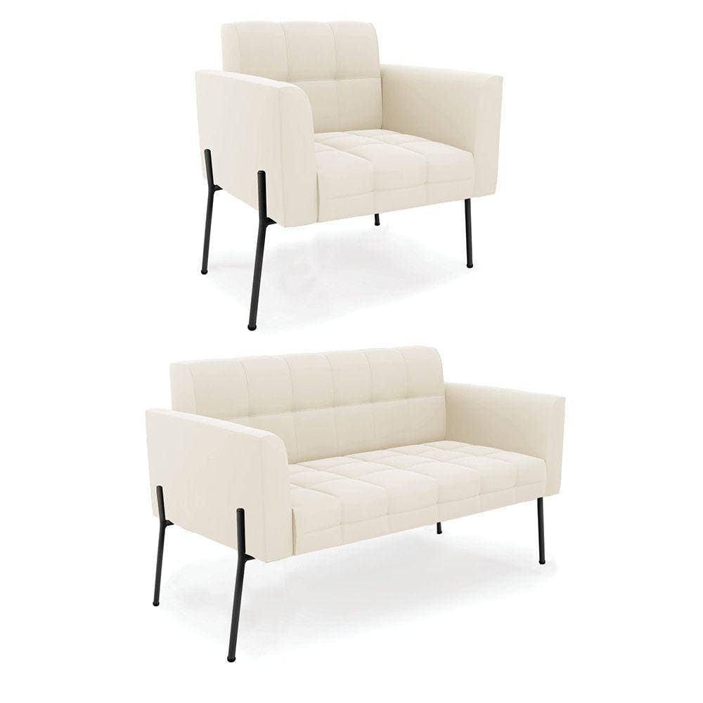 Sofá Namoradeira e Poltrona Base Pé de Ferro Preto Elisa Veludo D03 - D`Rossi