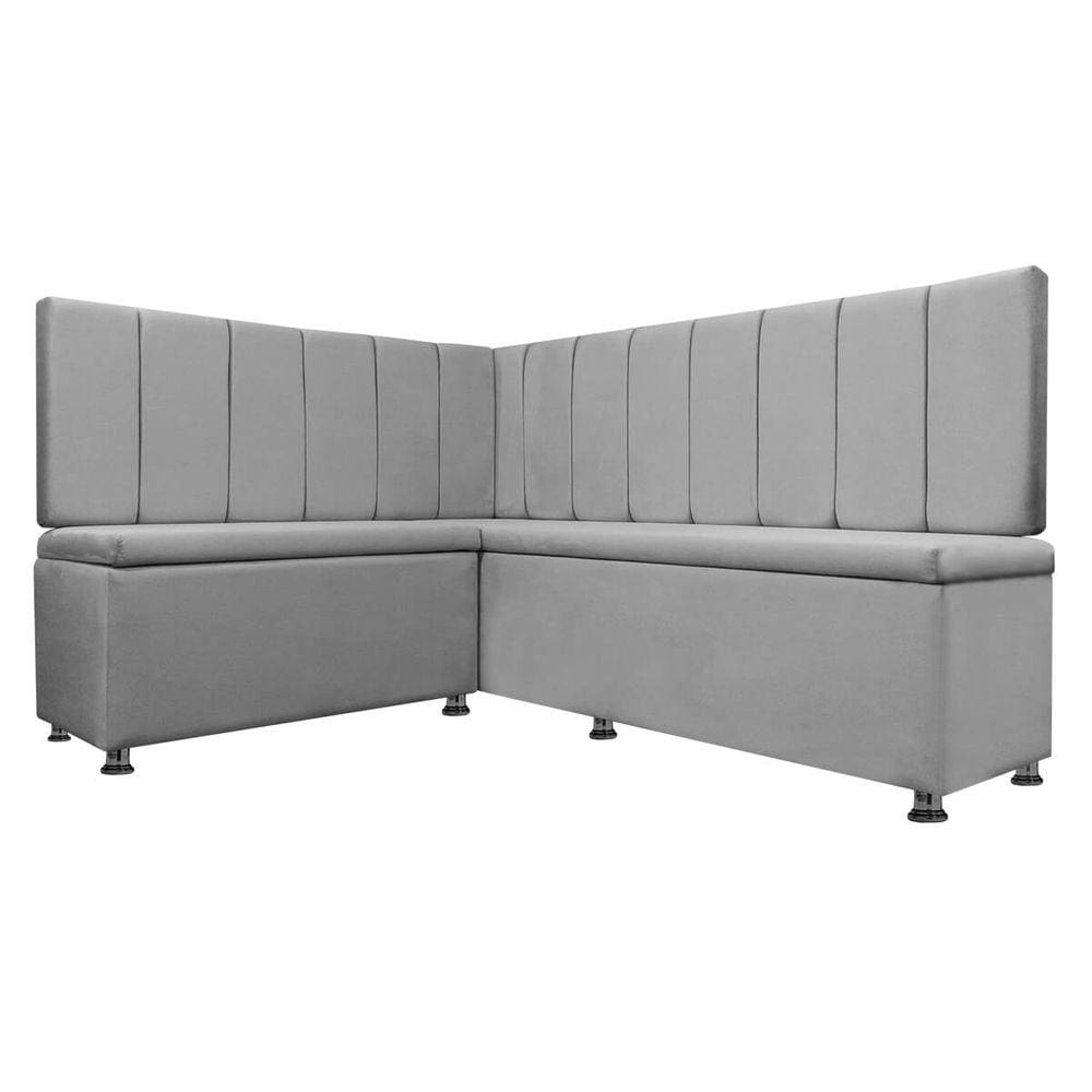 Kit Canto Alemão Liso 4 Lugares com Baú Veludo Cinza Claro 1,25x1,60m SOFA STORE