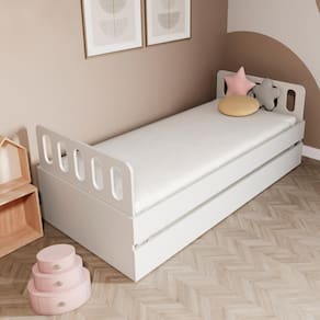 Bicama Solteiro Mdf Branco com Cabeceira Anatômica Mobilistore