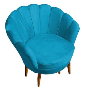 Poltrona Pétala Elegancia Decorativa Com Pés De Madeira Turquesa