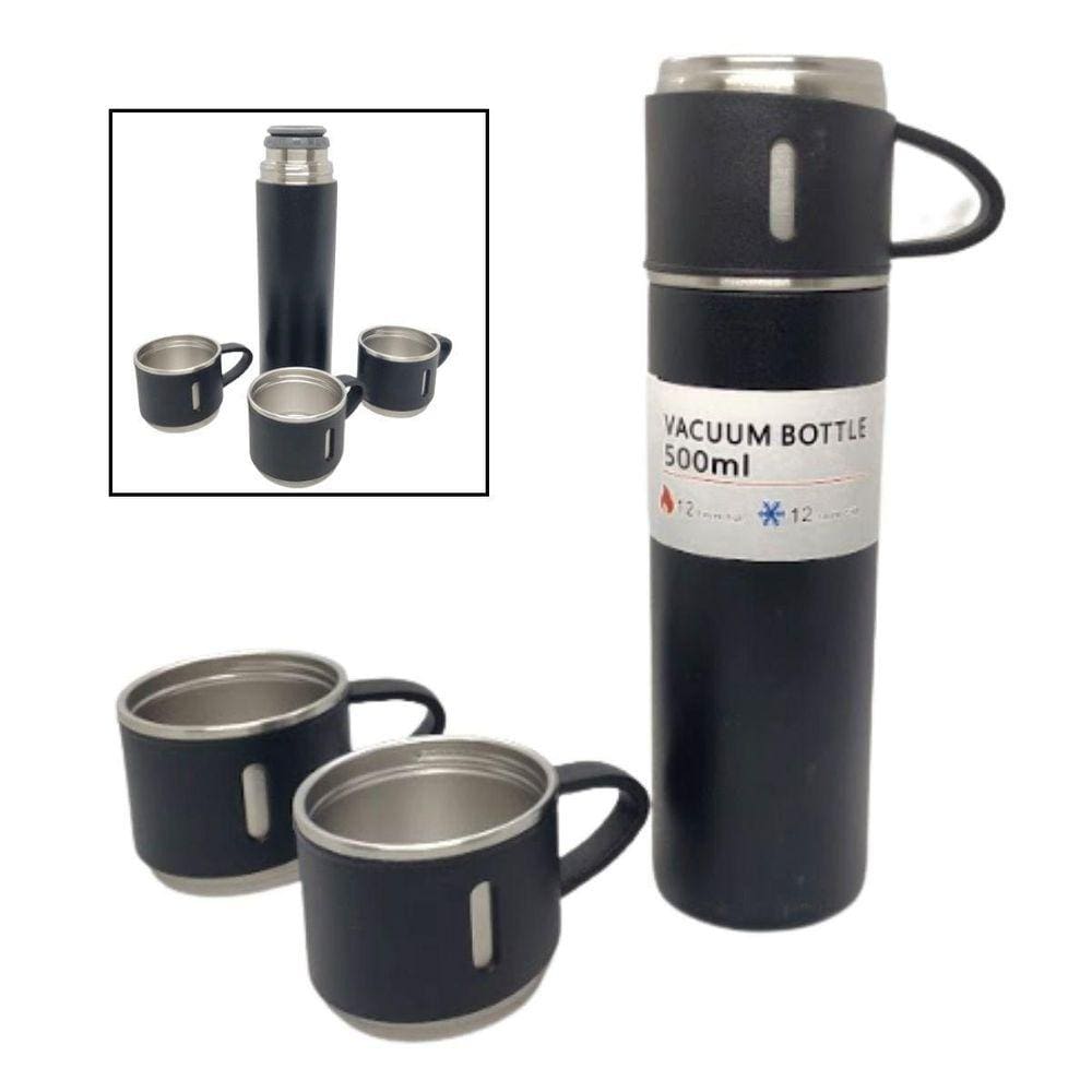 Garrafa Termica Inox A Vácuo 500Ml Café Chá Água + Canecas