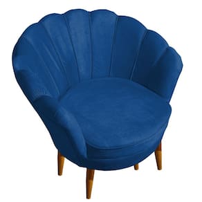 Poltrona Pétala Elegancia Decorativa Com Pés De Madeira Marinho