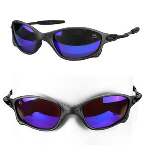 oculos sol azul lupa praia preto metal proteção uv + case estiloso lente espelhada casual