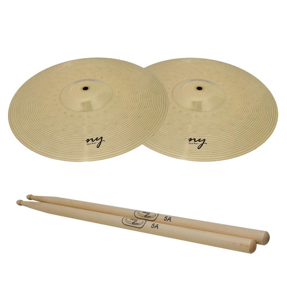 Par de Pratos Chimbal para Bateria 14” Liga de Latão + Baqueta 5A Maple New York