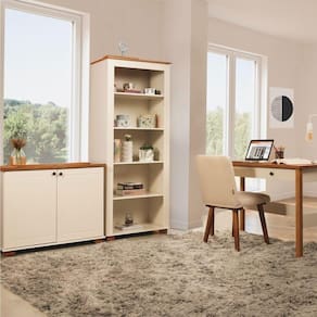 Kit Home Office 1 Mesa 120cm 2 Gavetas 1 Estante 1 Armário 2 Portas Ananda Cabecasa Madeiramadeira Off White/Mel