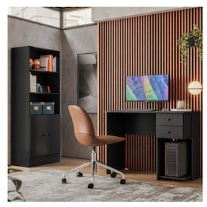 Conjunto Home Office 2 Peças 1 Escrivaninha 2 Gavetas e 1 Armário Gamer 2 Portas Espresso Móveis Preto