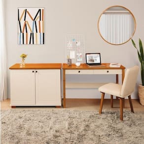 Conjunto Home Office 1 Mesa 120cm 2 Gavetas 1 Armário 2 Portas Ananda Cabecasa Madeiramadeira Off White/Mel