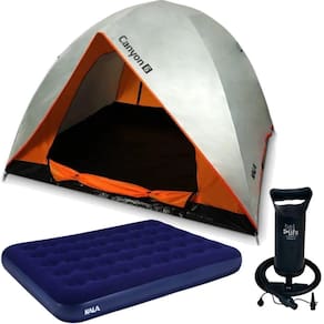 Barraca Camping até 6 Pessoas + Colchão Casal Inflável KALA + Bomba P/ Encher Colchão BEL