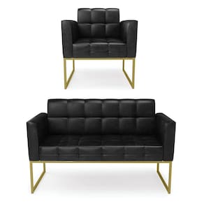 Kit 1 Sofá Namoradeira e 1 Poltrona Elisa Corano Base Metálica Industrial Dourado - D`Rossi