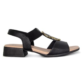 Sandália Usaflex Feminina Salto Bloco Couro e Elástico Enfeite Casual MM1702