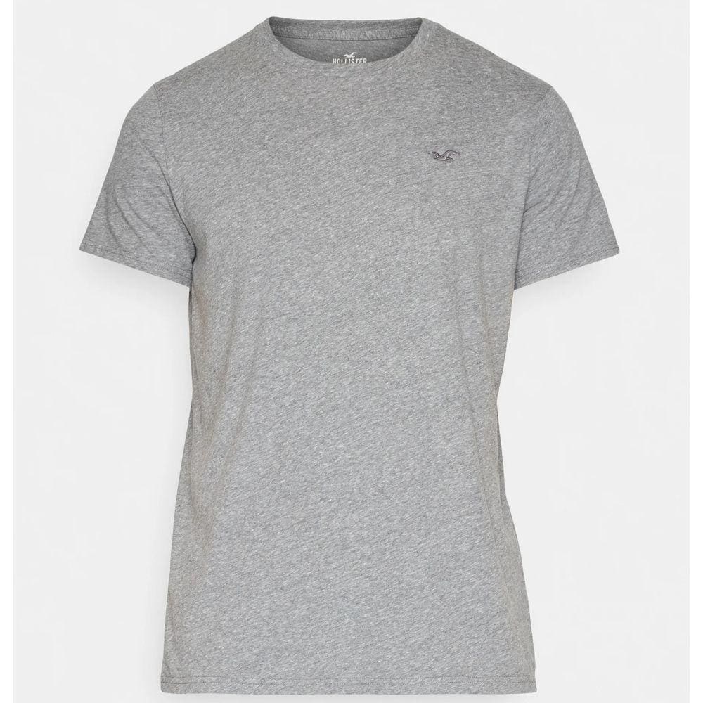 Camiseta Cinza Mesclado Hollister Masculina Ícone Bordado