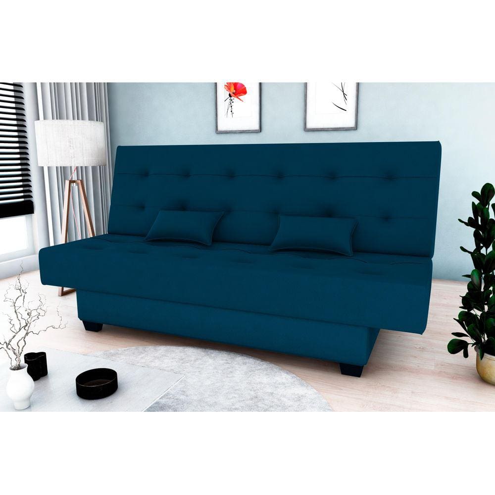 Sofá Cama Laila Veludo Azul E433 - Matrix