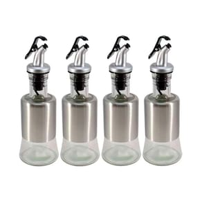 Kit 4 Azeiteiro Vinagreiro Recipiente em Vidro e Inox com Bico Dosador